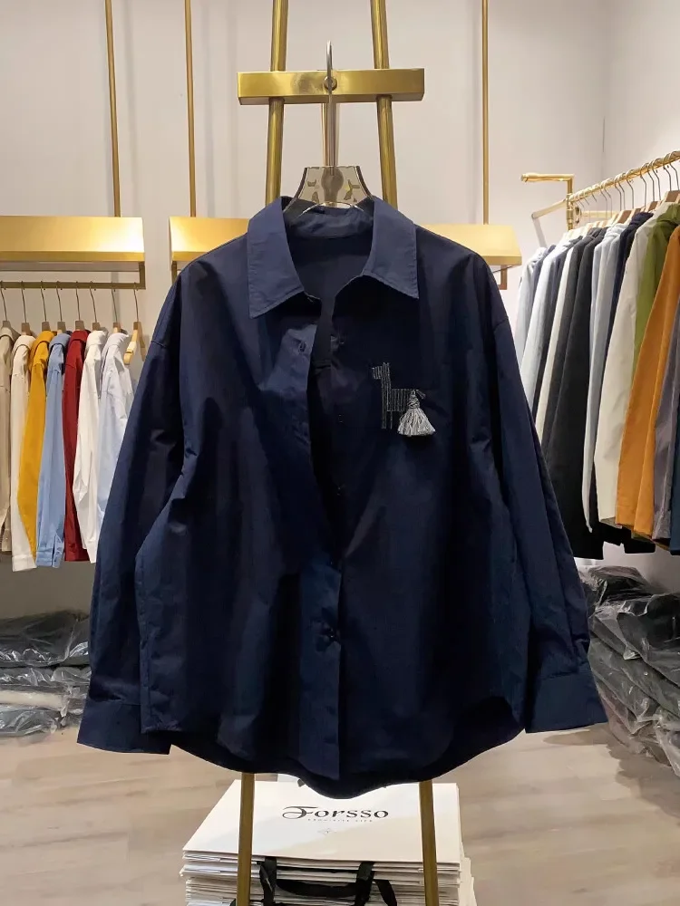 CHICMORE Kemeja kerah gaya komuter yang modis lnegan panjang untuk wanita