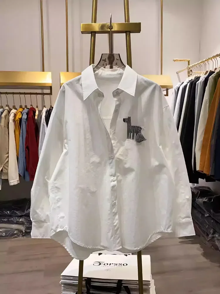 CHICMORE Kemeja kerah gaya komuter yang modis lnegan panjang untuk wanita