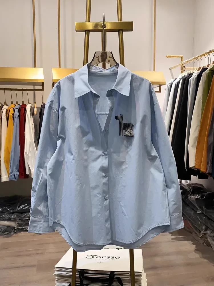 CHICMORE Kemeja kerah gaya komuter yang modis lnegan panjang untuk wanita