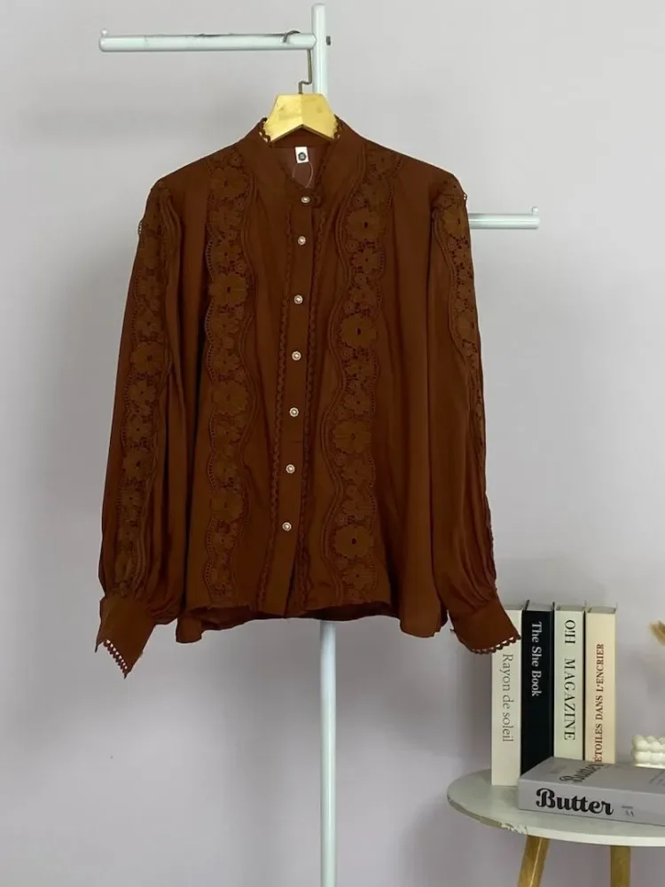 CHICMORE Atasan kemeja pakaian wanita kancing sebaris gaya retro