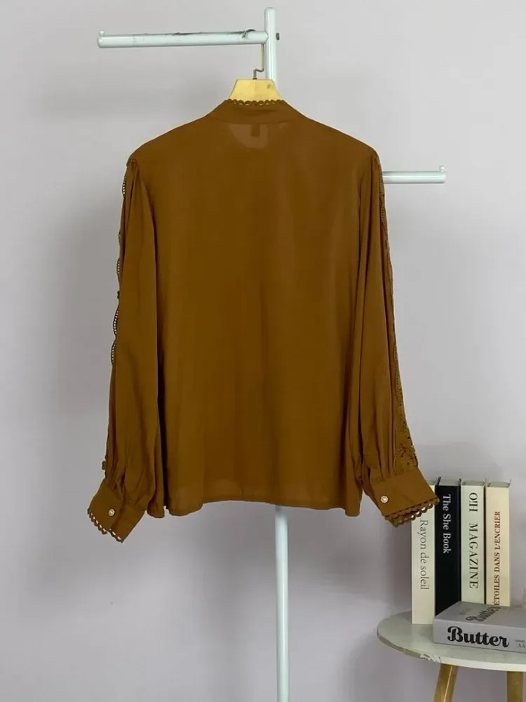 CHICMORE Atasan kemeja pakaian wanita kancing sebaris gaya retro