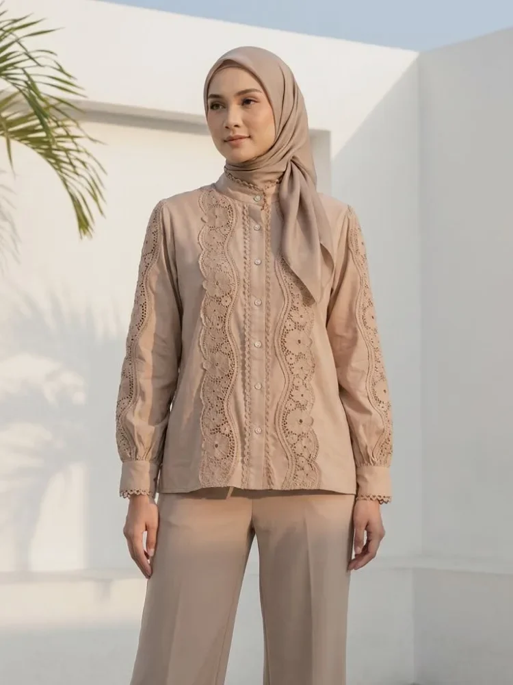 CHICMORE Atasan kemeja pakaian wanita kancing sebaris gaya retro