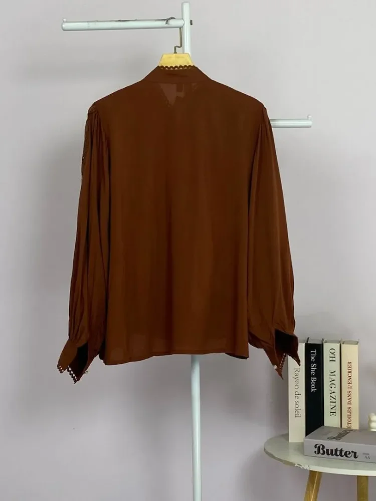 CHICMORE Atasan kemeja pakaian wanita kancing sebaris gaya retro