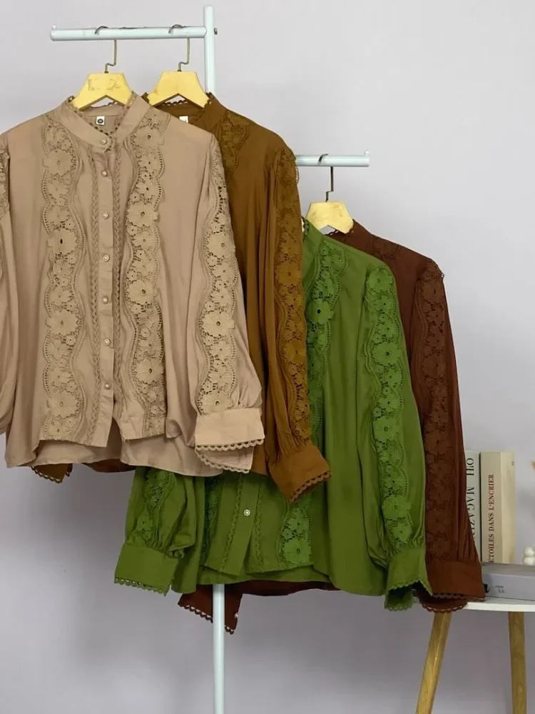 CHICMORE Atasan kemeja pakaian wanita kancing sebaris gaya retro