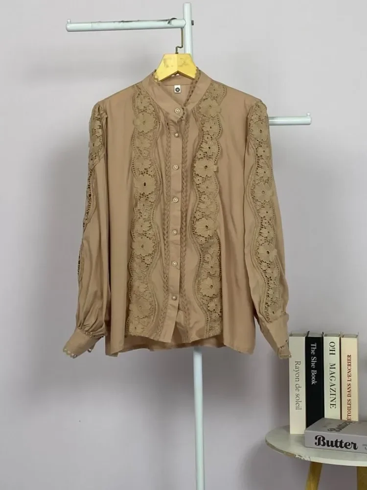 CHICMORE Atasan kemeja pakaian wanita kancing sebaris gaya retro