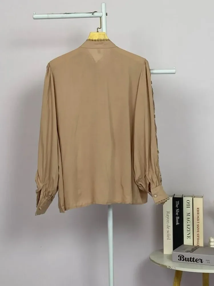 CHICMORE Atasan kemeja pakaian wanita kancing sebaris gaya retro