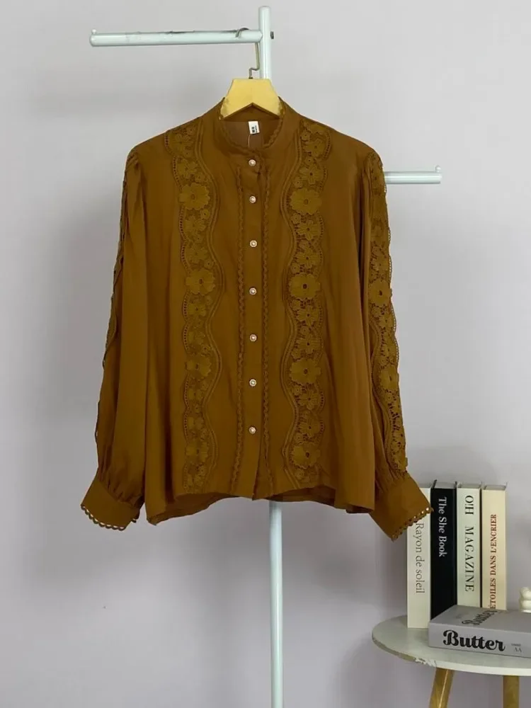 CHICMORE Atasan kemeja pakaian wanita kancing sebaris gaya retro