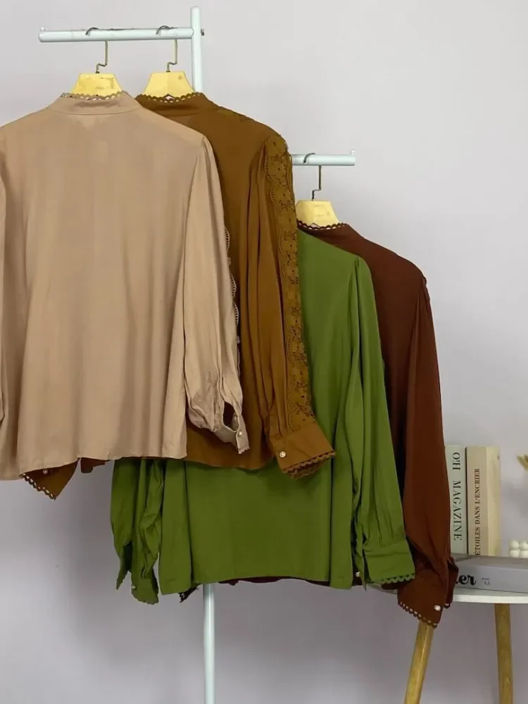 CHICMORE Atasan kemeja pakaian wanita kancing sebaris gaya retro