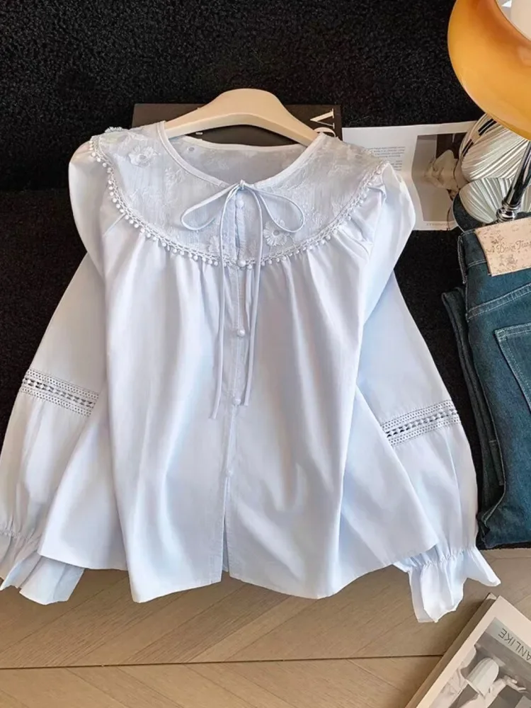 CHICMORE Atasan kemeja kancing unik dengan warna solid dan gaya korean