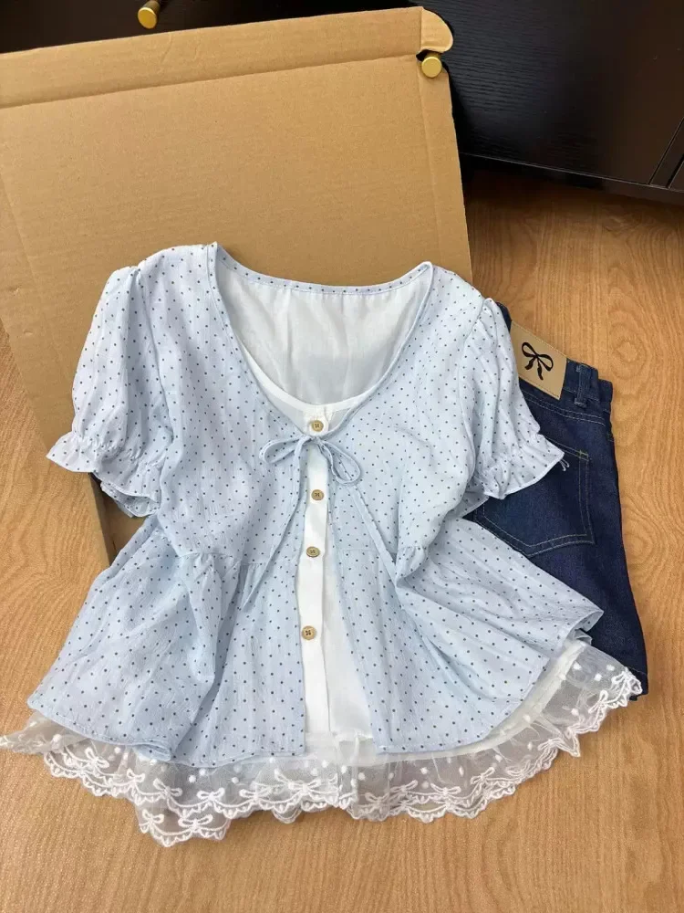 CHICMORE Atasan lengan pendek motif polakdot dengan gaya kasual untuk wanita