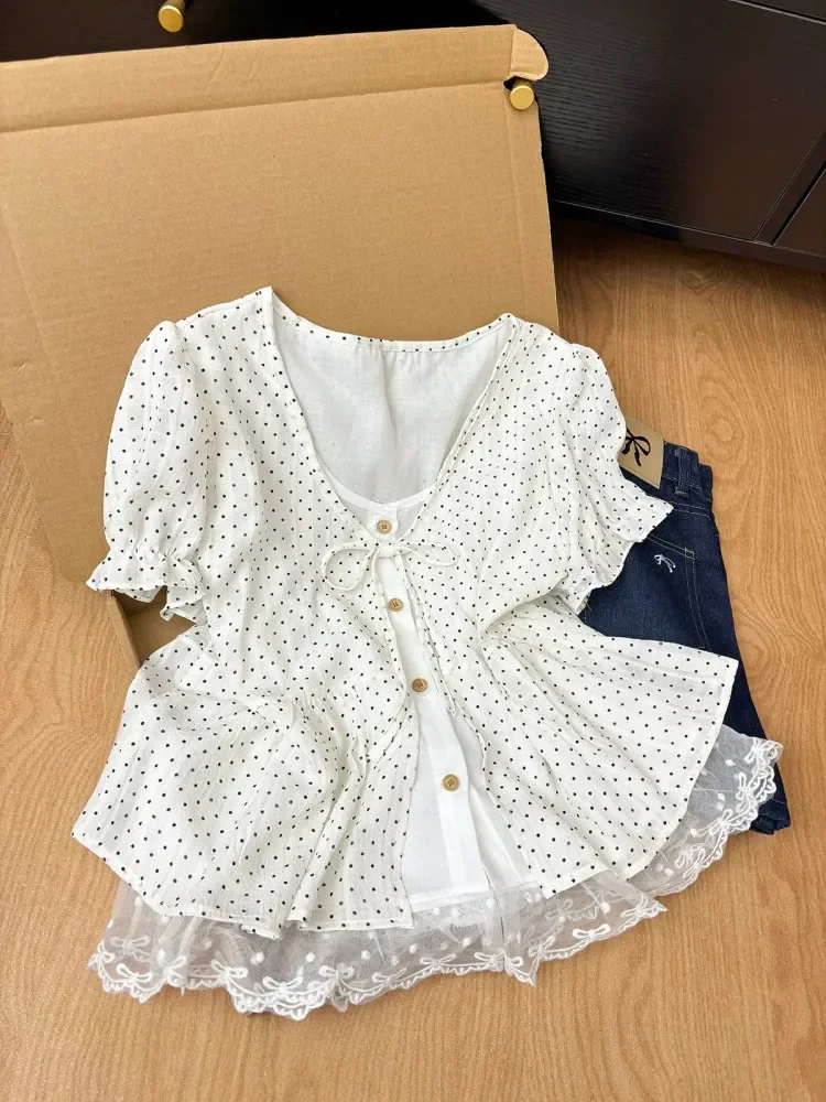 CHICMORE Atasan lengan pendek motif polakdot dengan gaya kasual untuk wanita