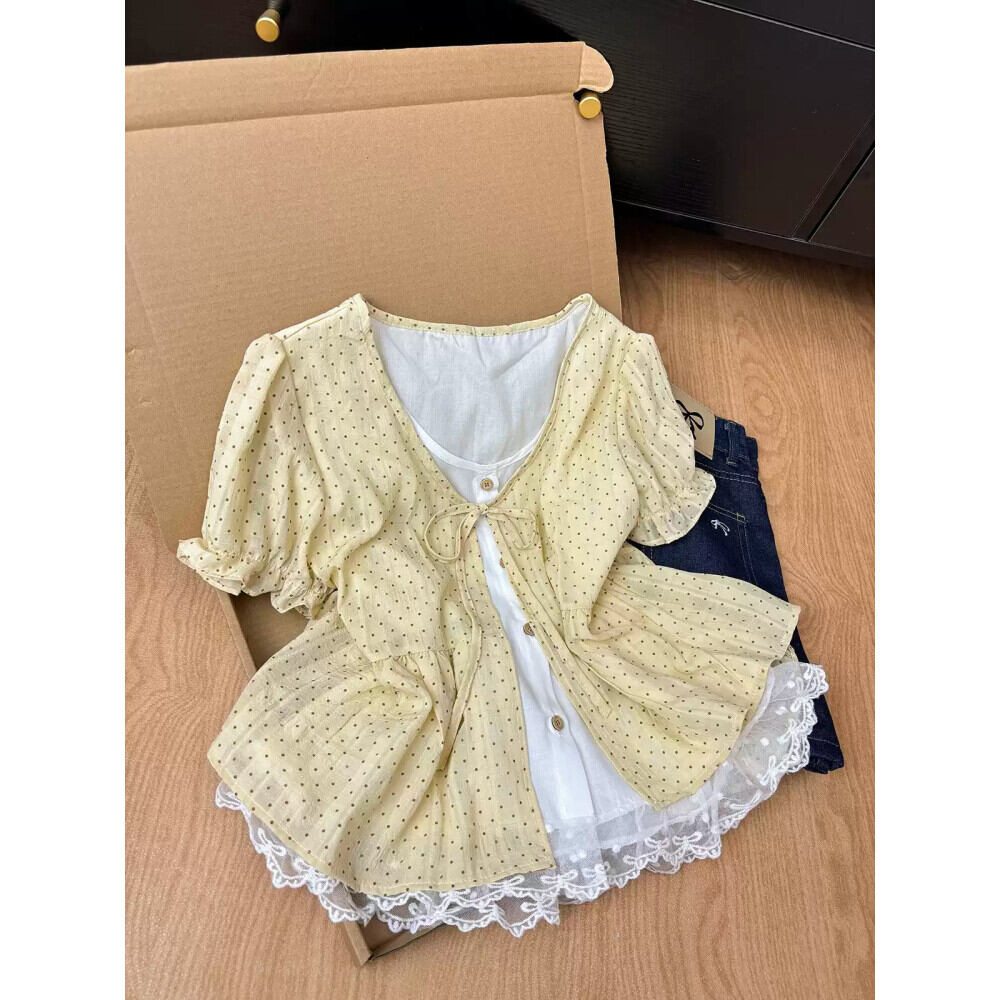 CHICMORE Atasan lengan pendek motif polakdot dengan gaya kasual untuk wanita