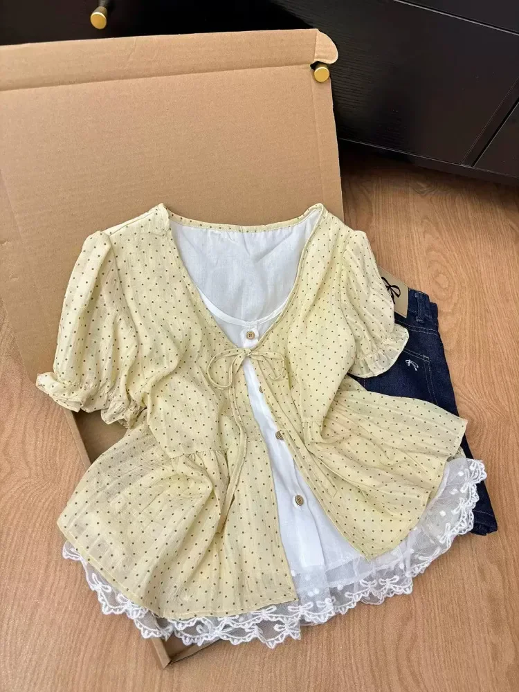 CHICMORE Atasan lengan pendek motif polakdot dengan gaya kasual untuk wanita
