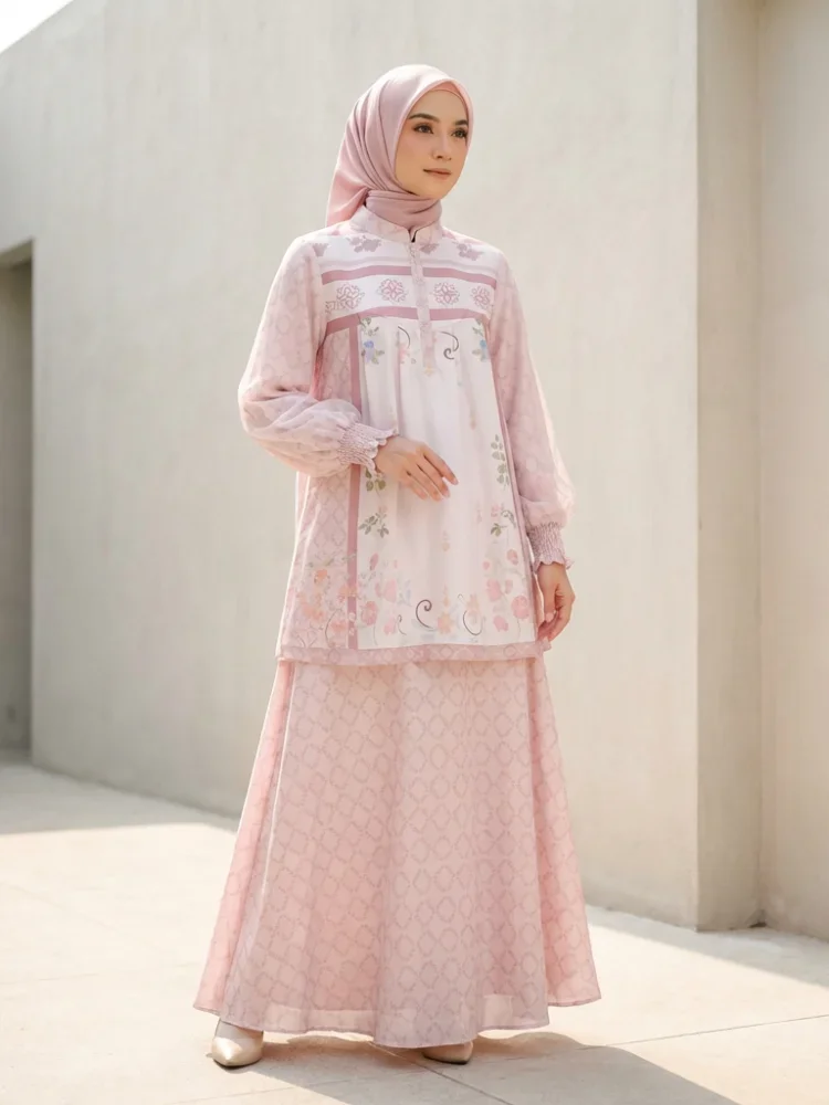 CHICMORE Setelan dua potong atasan dan rok bawah gaya baru dengan motif cetak