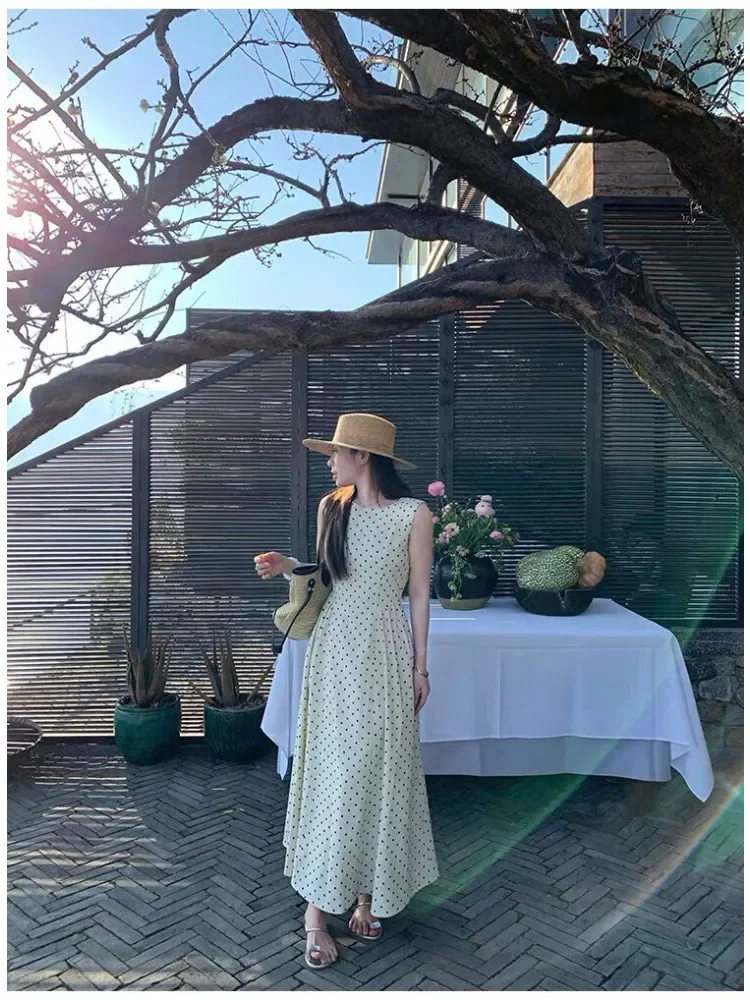 CHICMORE Gaun maxi tanpa lengan motif polkadot model rok a-line