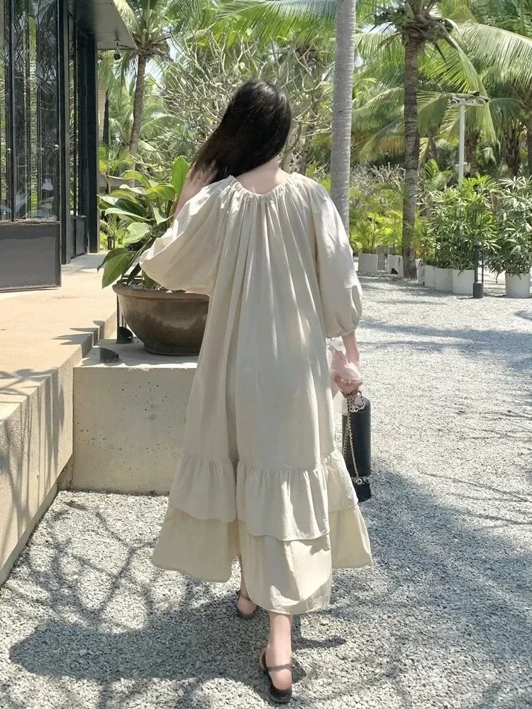 CHICMORE Gaun longgar lengan tiga perempat variasi bunga besar dan manis