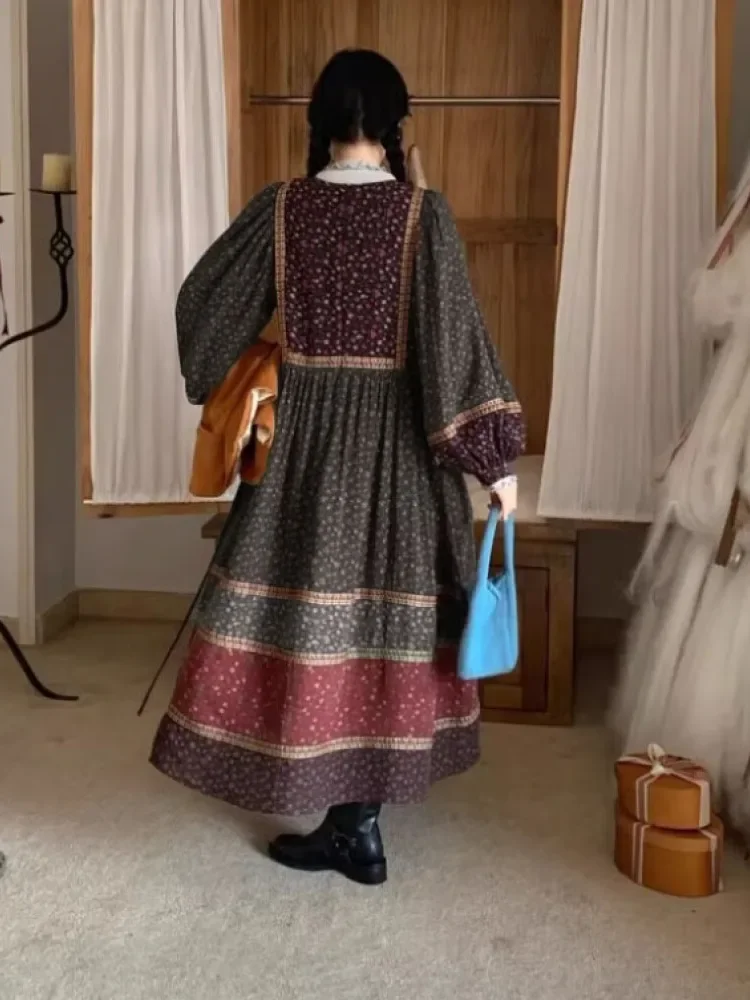 [DISKON KILAT]CHICMORE Gaun gaya baru dengan lengan panjang bermotif cetak untuk wanita
