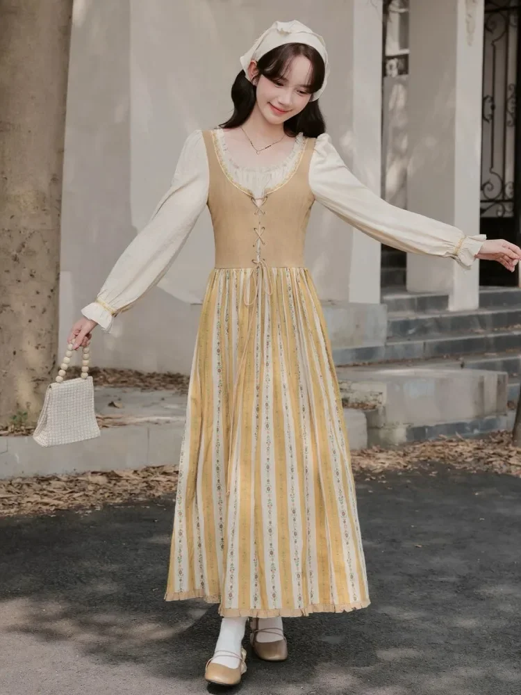 CHICMORE Gaun maxi lengan panjang gaya klasik feminine korean style