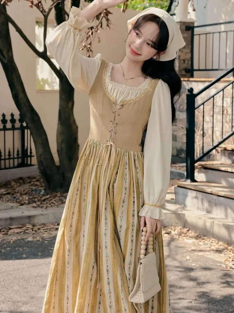 CHICMORE Gaun maxi lengan panjang gaya klasik feminine korean style