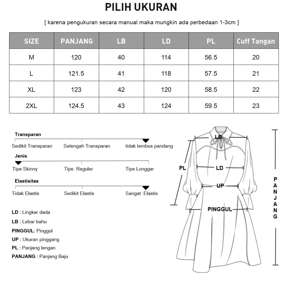 CHICMORE Gaun gaya rok a line longgar gaya kasual modis lengan panjang untuk wanita