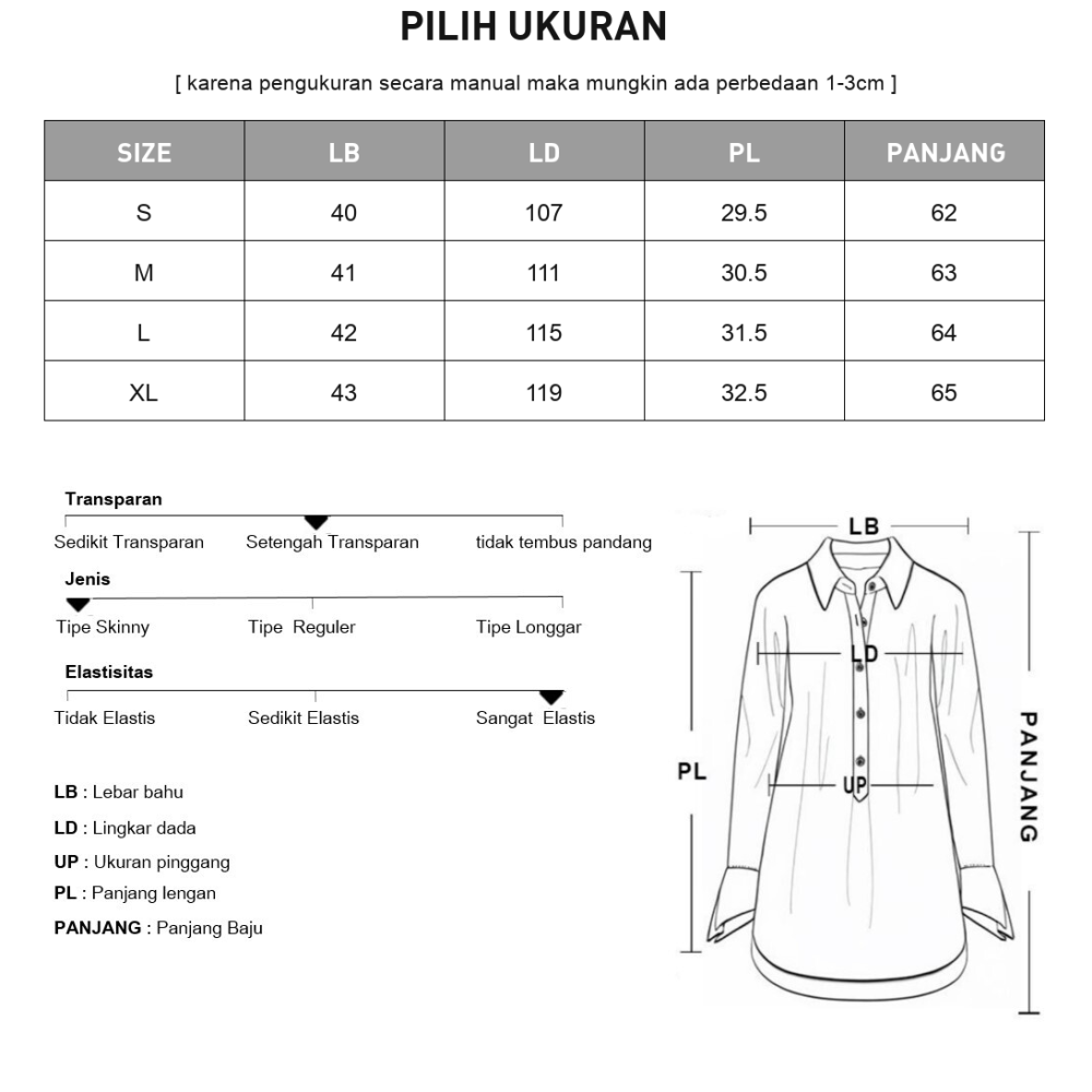 CHICMORE Atasan kemeja warna polos dengan model lengan serut dan kancing aktif