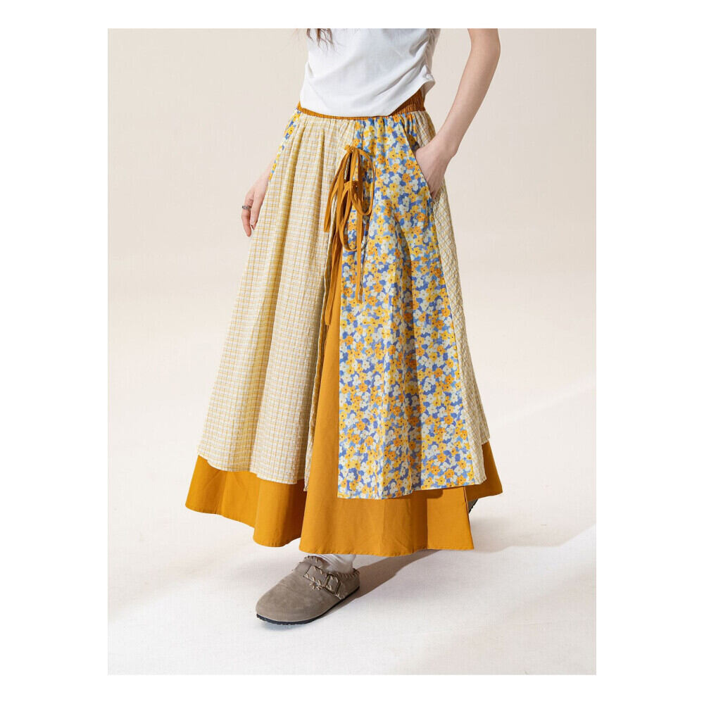 CHICMORE Rok desain baru dengan motif kontras model a-line dan pinggang elastis