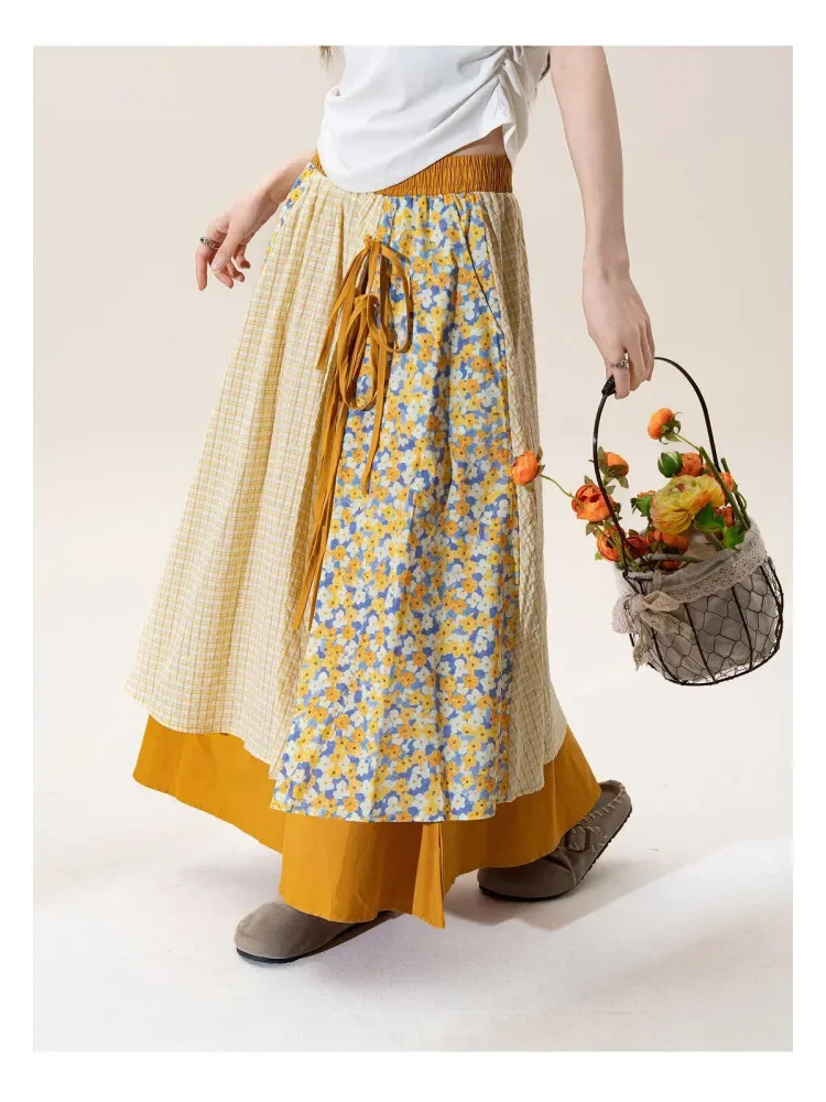 CHICMORE Rok desain baru dengan motif kontras model a-line dan pinggang elastis