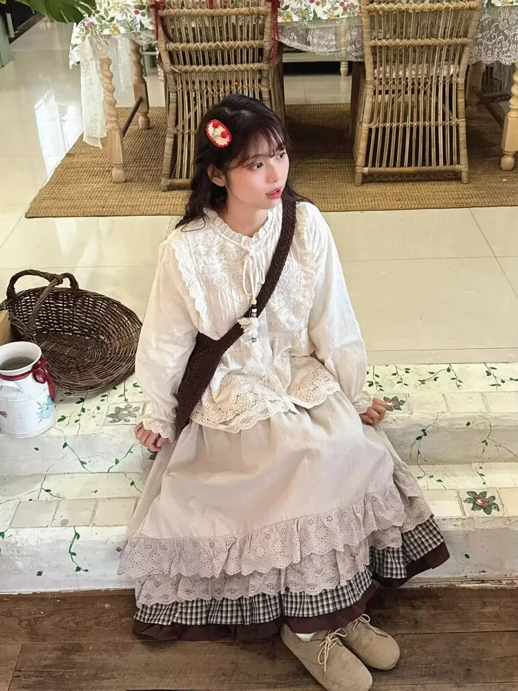 CHICMORE Rok midi retro dengan pinggang elastis rumbai-rumbai untuk wanita