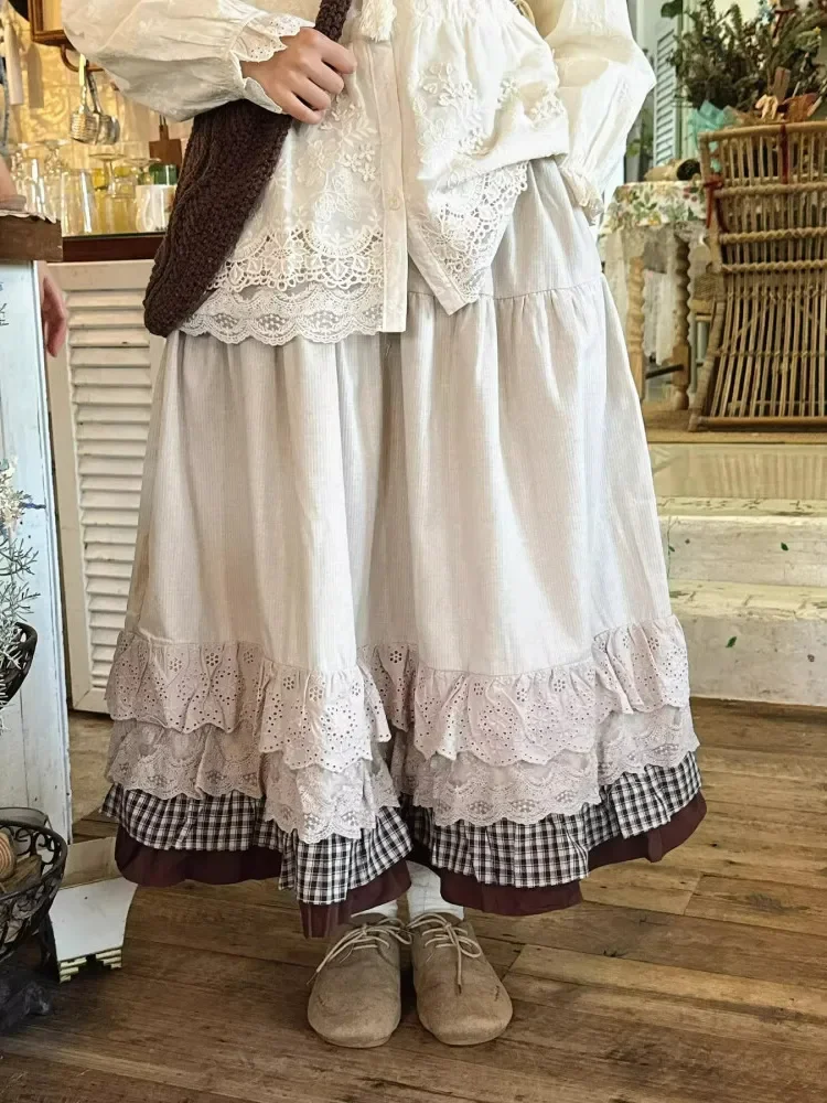 CHICMORE Rok midi retro dengan pinggang elastis rumbai-rumbai untuk wanita