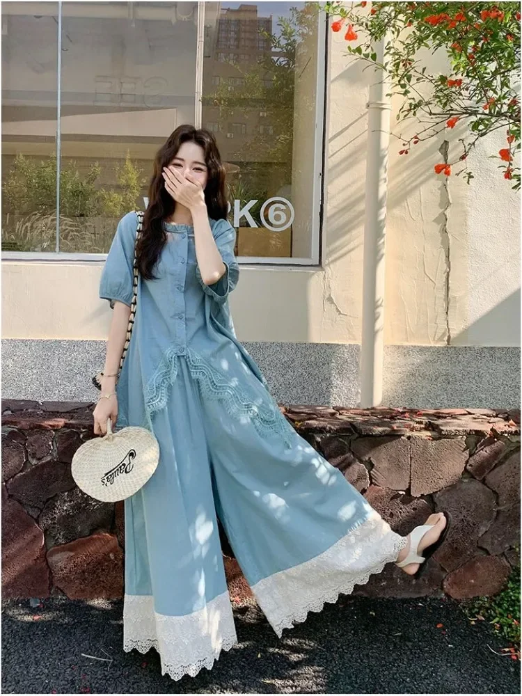 CHICMORE Setelan dua potong longgar warna solid detail baru gaya korea