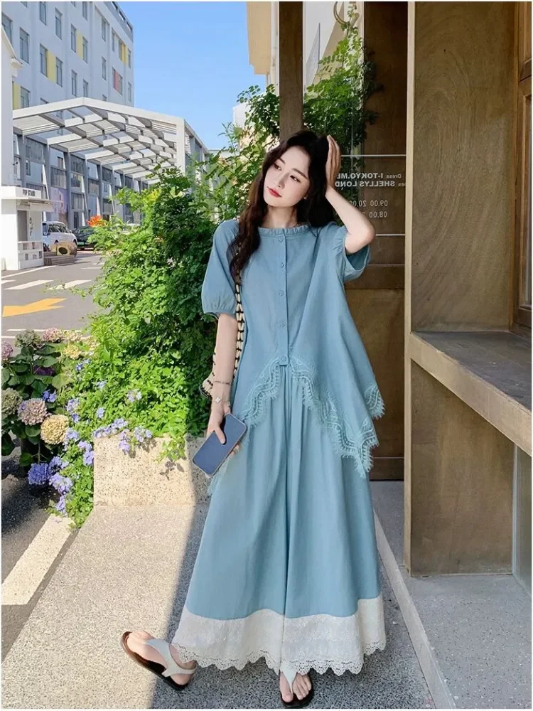 CHICMORE Setelan dua potong longgar warna solid detail baru gaya korea
