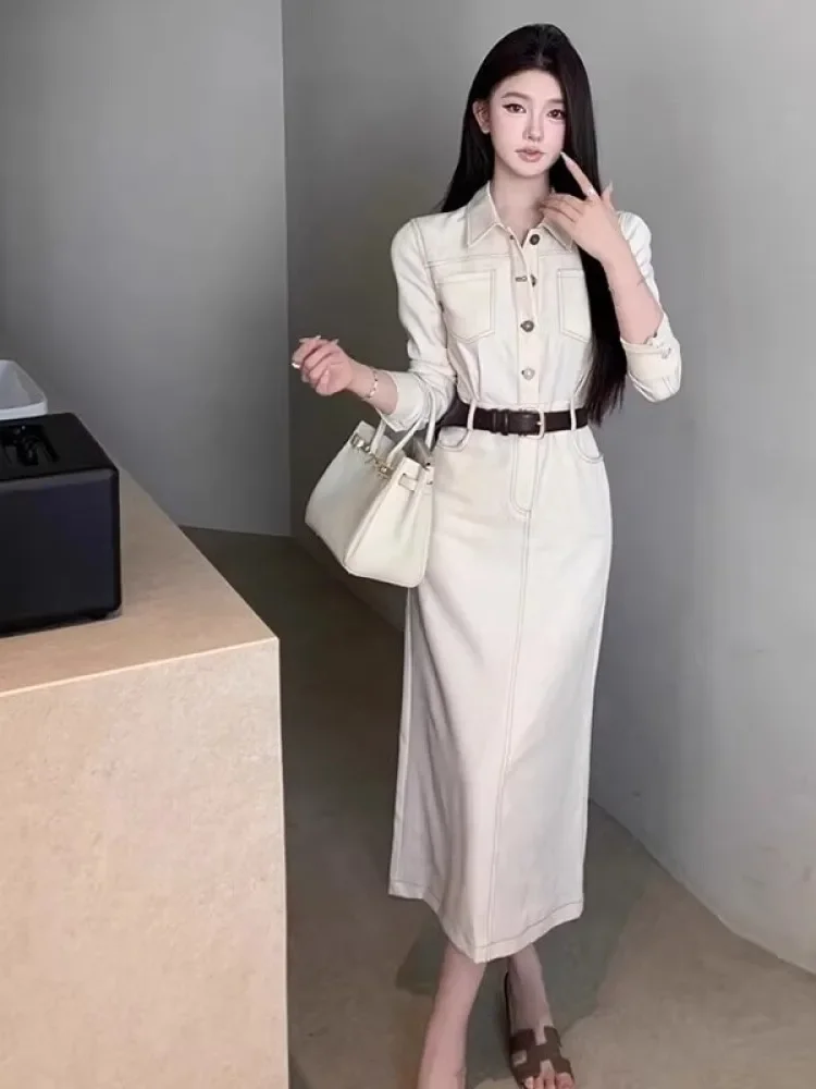 CHICMORE Gaun midi model kemeja kerja untuk wanita