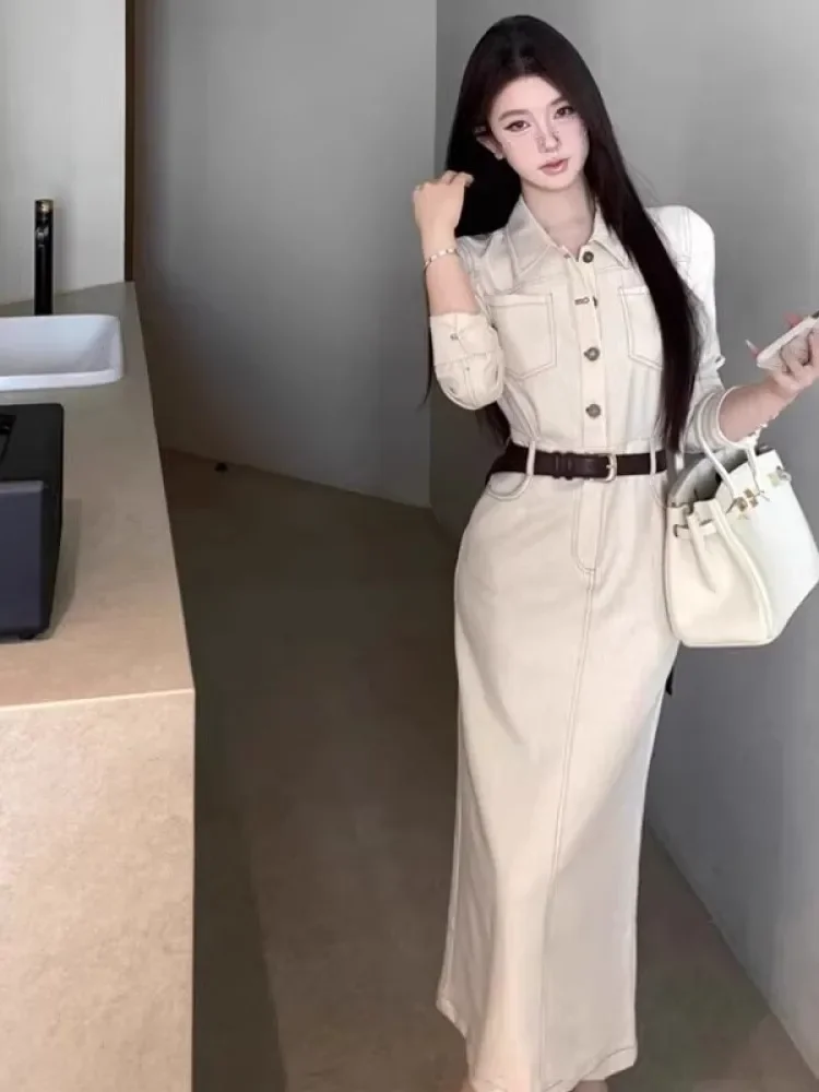 CHICMORE Gaun midi model kemeja kerja untuk wanita