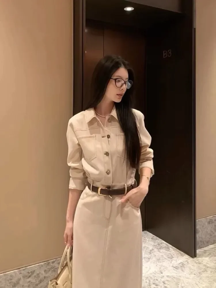 CHICMORE Gaun midi model kemeja kerja untuk wanita