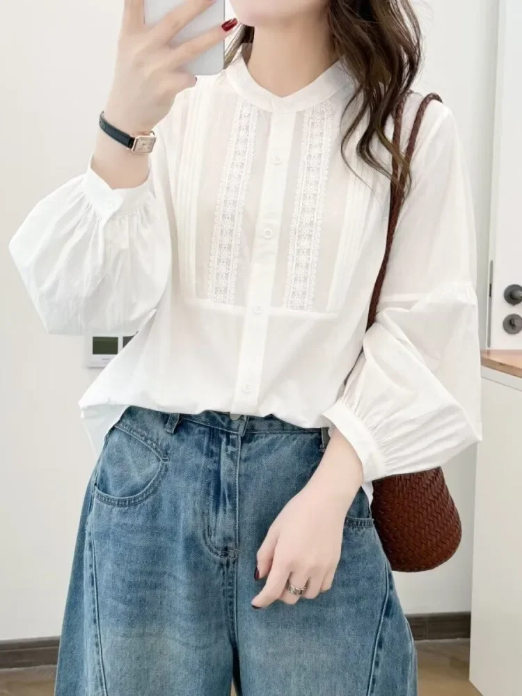 CHICMORE Kemeja wanita lengan panjang dengan kancing baris aktif warna solid minimalis