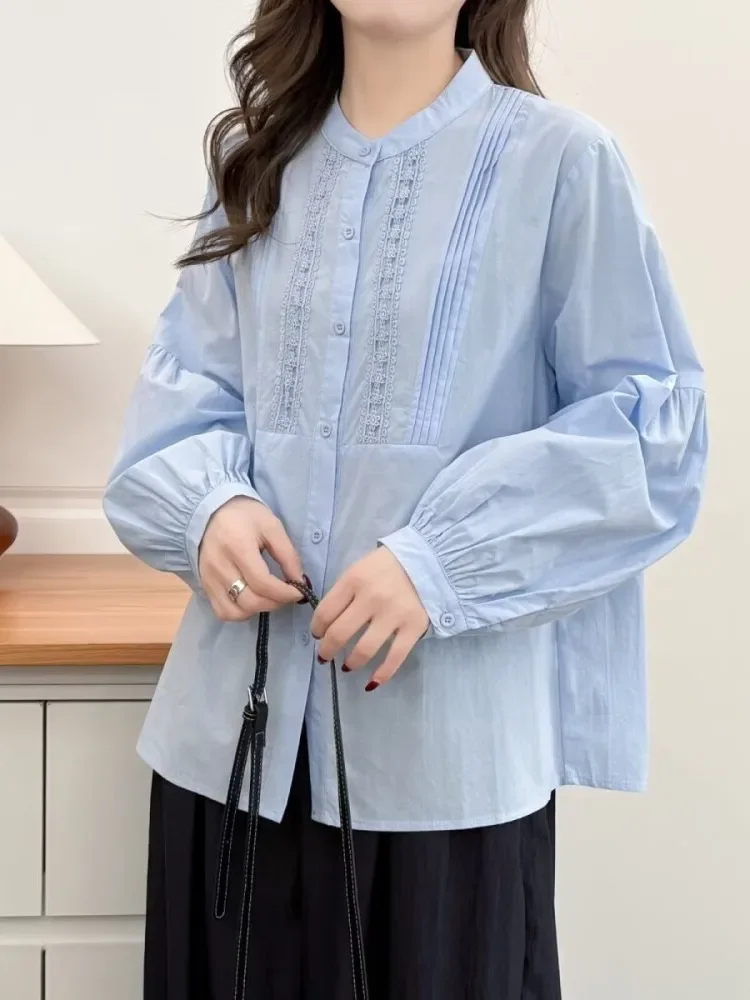 CHICMORE Kemeja wanita lengan panjang dengan kancing baris aktif warna solid minimalis