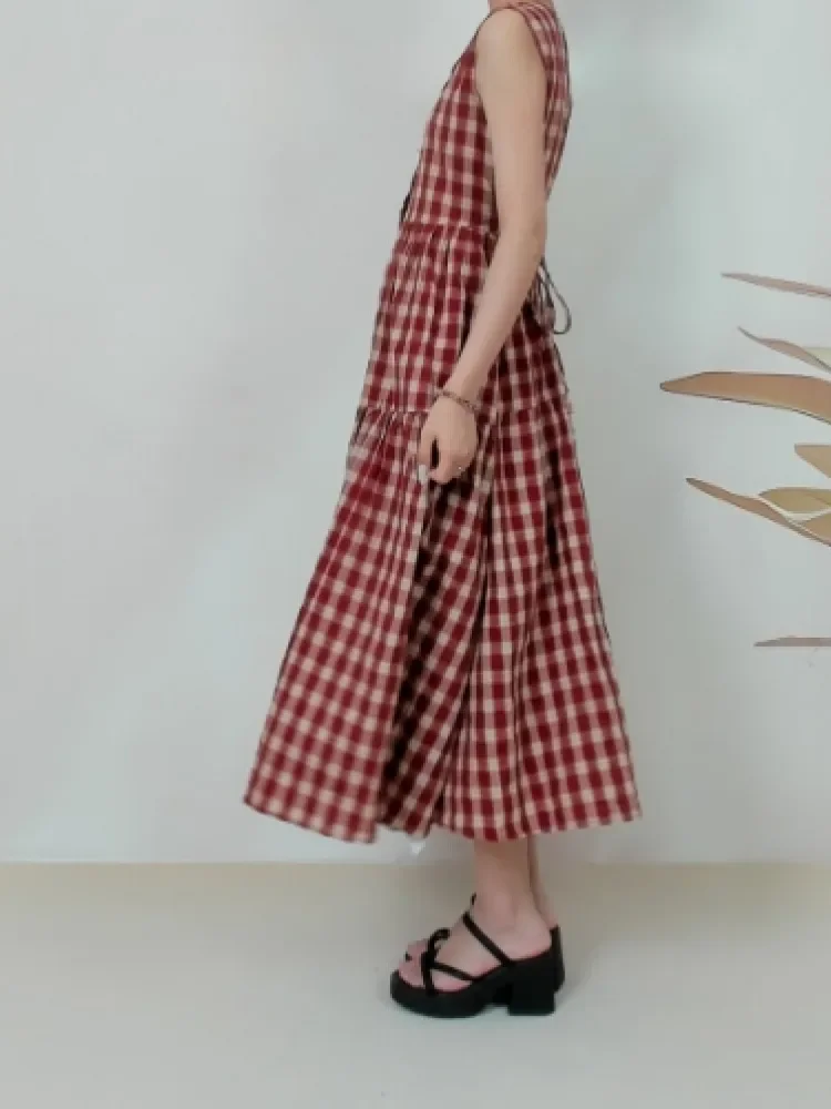 [DISKON KILAT]FADFAD Setelan dua potong atasan trendi motif kotak kotak berwarna merah untuk wanita