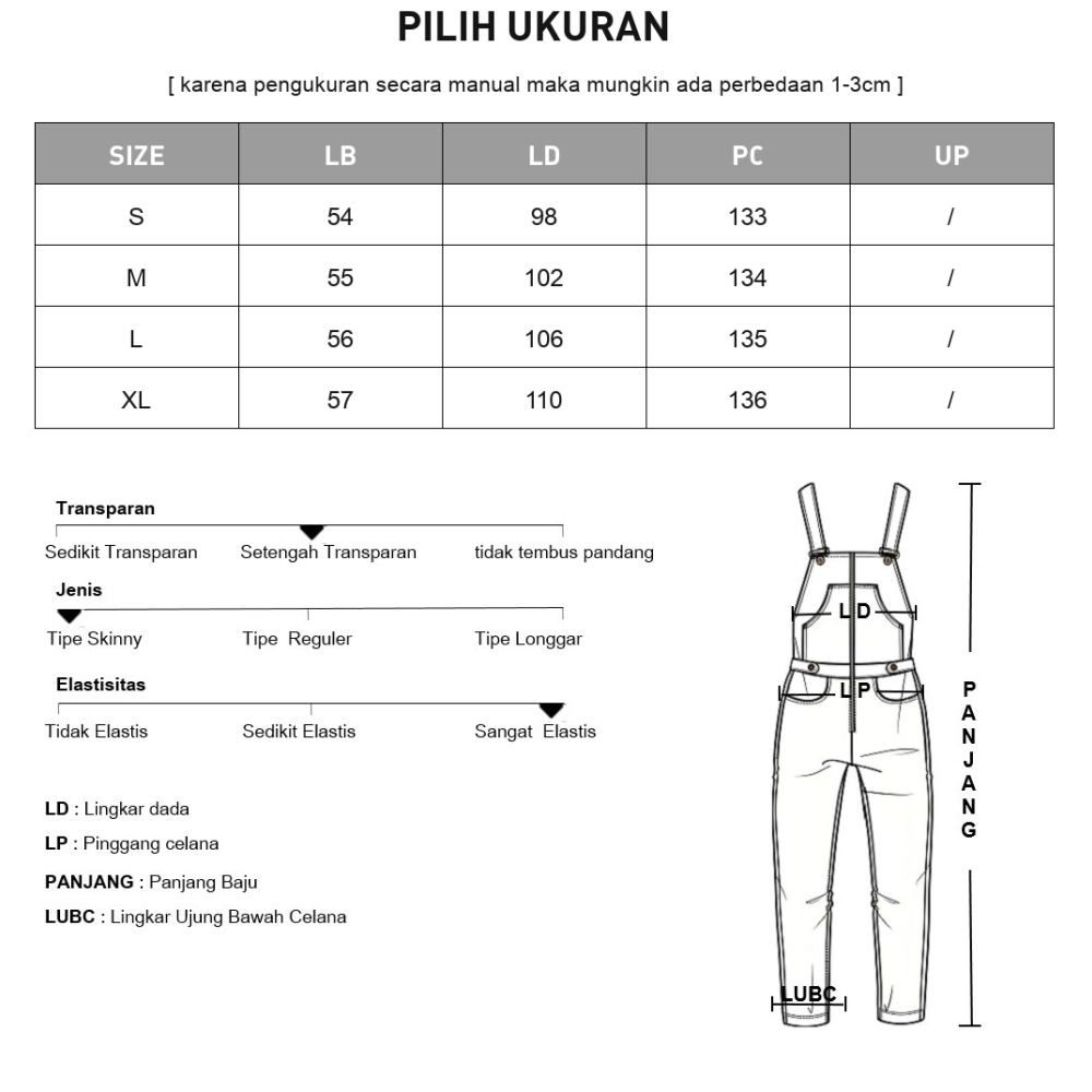 [READY STOCK]CHICMORE Jumpsuit kotak-kotak longgar yang modis (tanpa rompi)