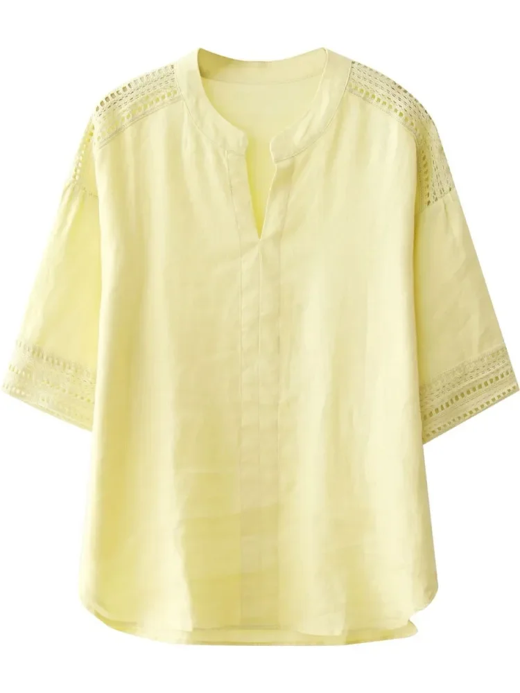 [READY STOCK]CHICMORE Blouse wanita kelas atas dengan kerah notched berlengan pendek warna solid