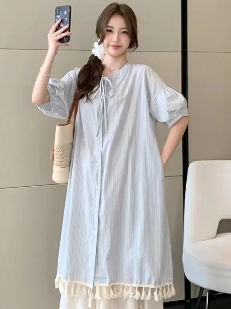 CHICMORE Desain gaun kemeja rumbai mode baru longgar dan ramping