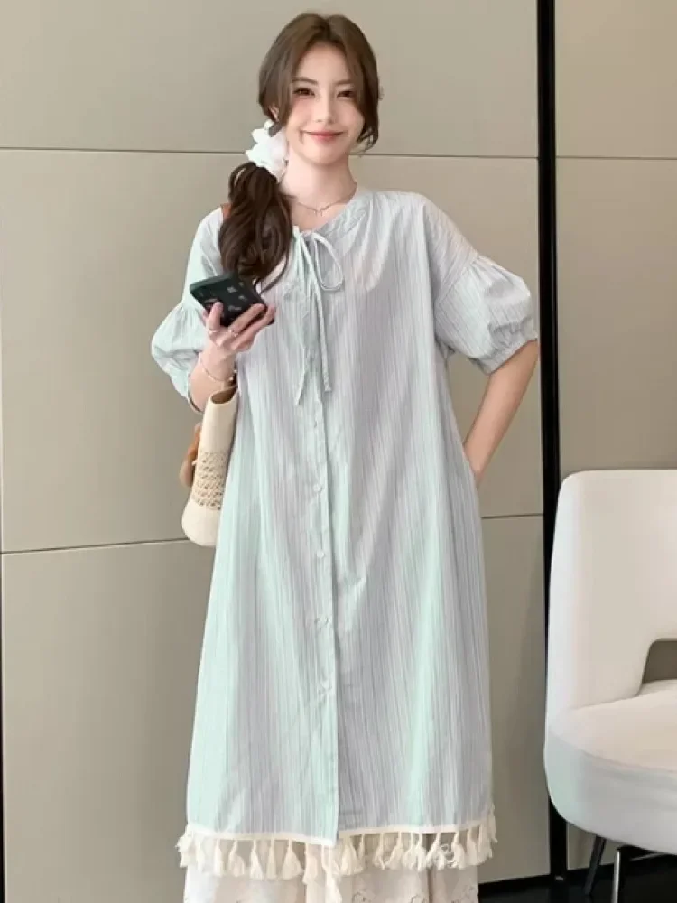 CHICMORE Desain gaun kemeja rumbai mode baru longgar dan ramping