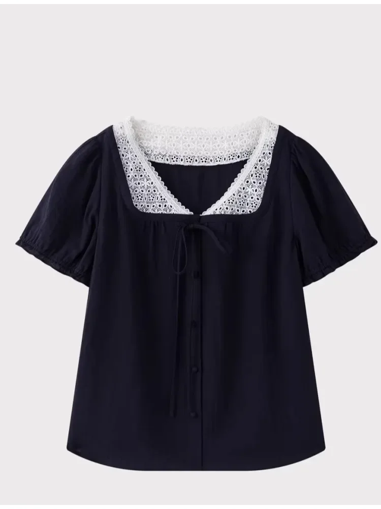 CHICMORE Blouse lengan pendek style masa kini dengan aksen pita