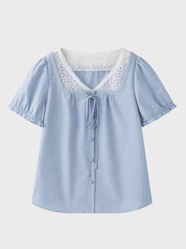 CHICMORE Blouse lengan pendek style masa kini dengan aksen pita