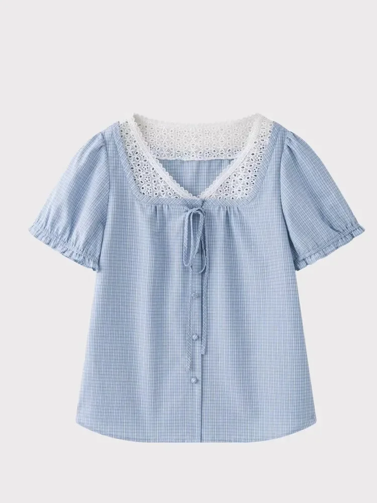 CHICMORE Blouse lengan pendek style masa kini dengan aksen pita