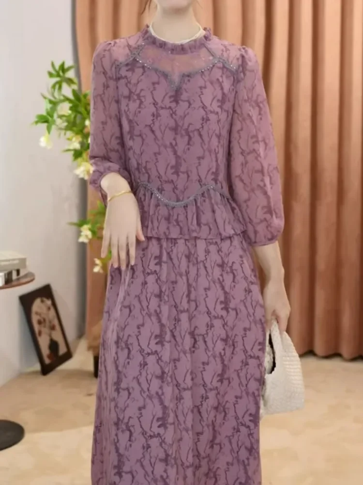 [NEW]FADFAD Gaun bermotif mewah elegan dua potong palsu untuk wanita