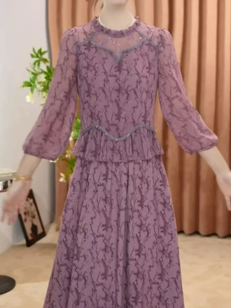 [NEW]FADFAD Gaun bermotif mewah elegan dua potong palsu untuk wanita