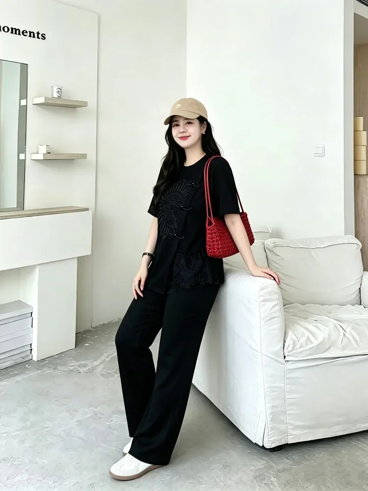[DISKON KILAT]FADFAD Atasan lengan pendek dan celana panjang wanita yang stylish, gaya kasual modern.