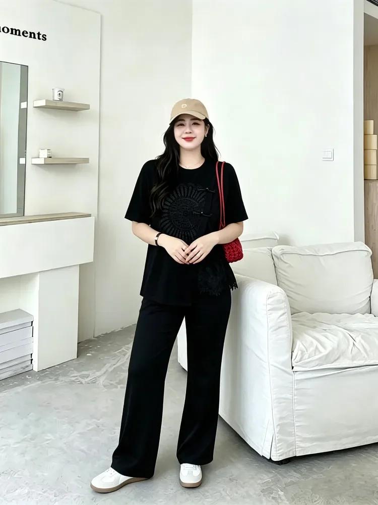 [DISKON KILAT]FADFAD Atasan lengan pendek dan celana panjang wanita yang stylish, gaya kasual modern.