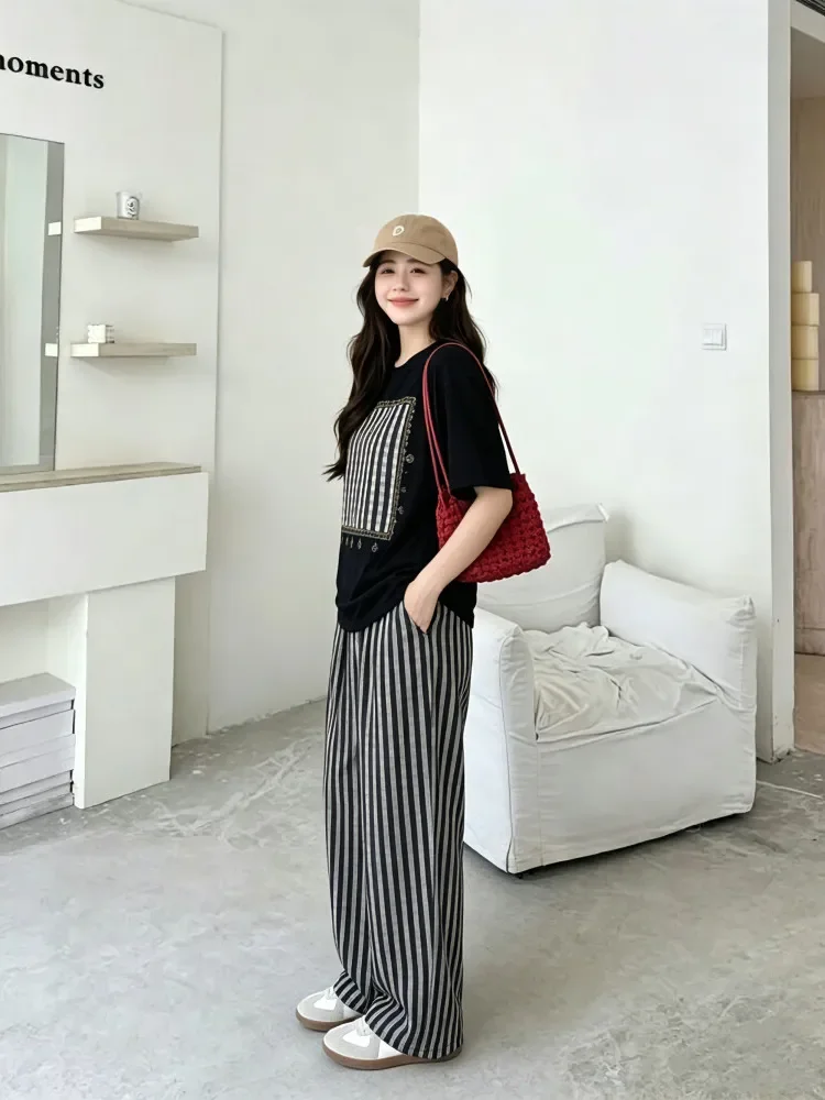 FADFAD Setelan atasan lengan pendek + celana panjang dengan gaya modis untuk wanita