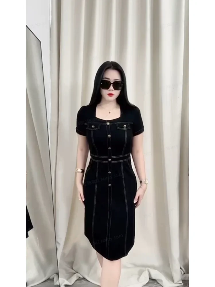 FADFAD Gaun hitam elegan potongan ramping gaya retro terbaru